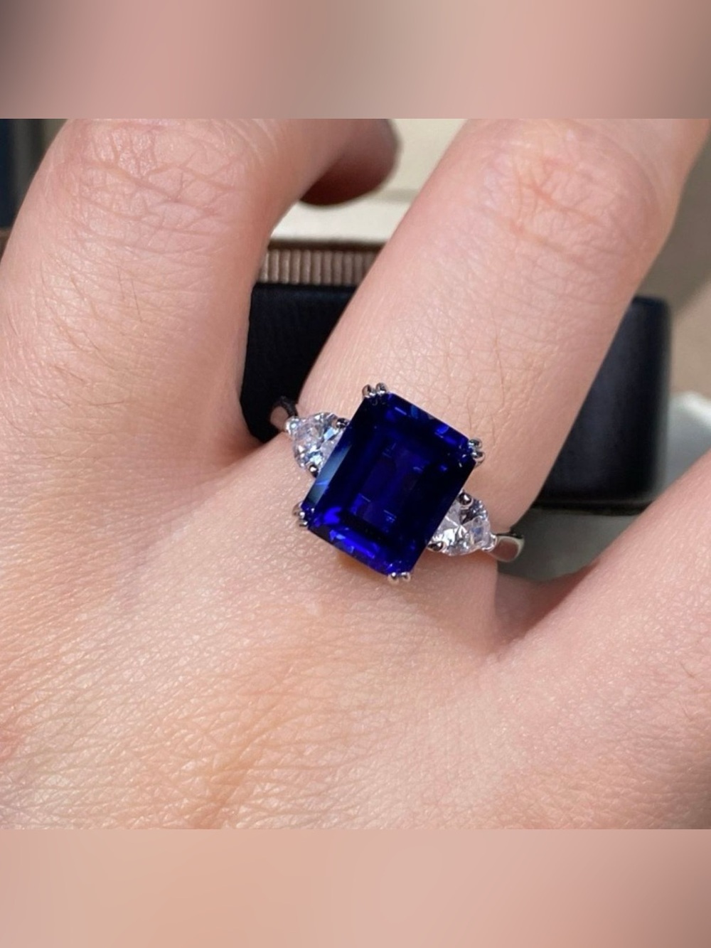 925 Sterling Silver Sapphire Geometric Ring